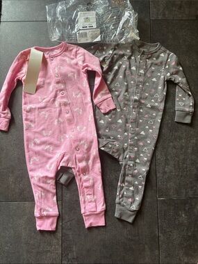 Hanes Pink and Gray Infant One-Piece Footies Set